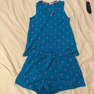 Blue Sleeveless Seahorse Print Pajama Set
